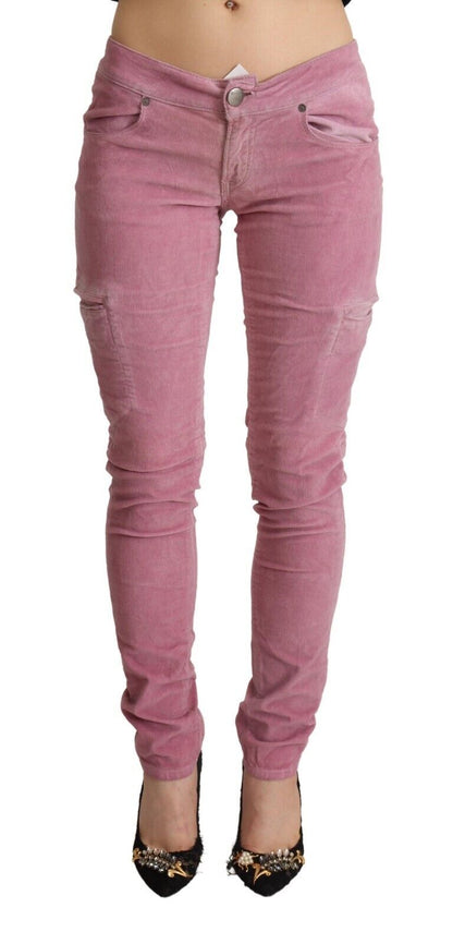 Jeans cargo skinny en coton rose clair à taille basse Acht