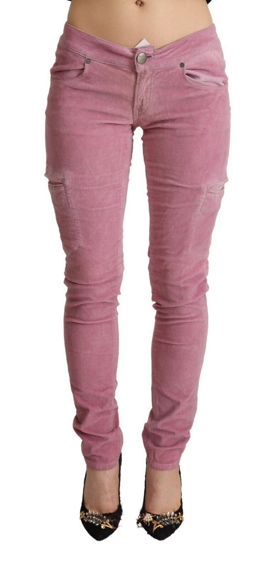 Jeans cargo skinny en coton rose clair à taille basse Acht