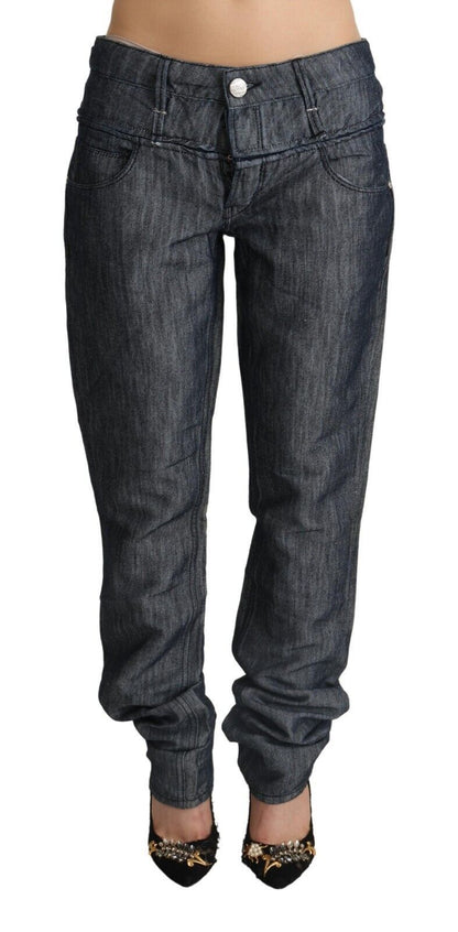 Jeans droit en lin et coton gris foncé à taille haute et large Acht
