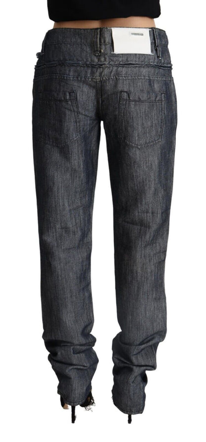 Jeans droit en lin et coton gris foncé à taille haute et large Acht