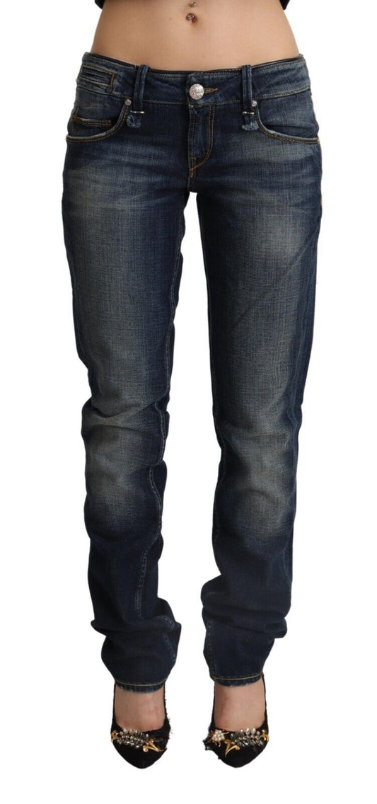 Jeans skinny en coton délavé bleu foncé à taille basse Acht