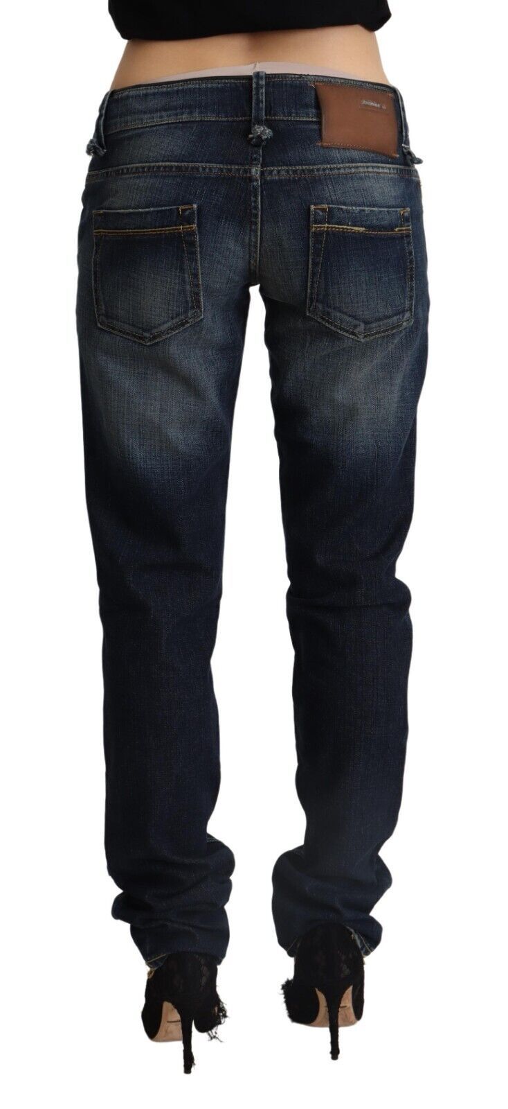Jeans skinny en coton délavé bleu foncé à taille basse Acht