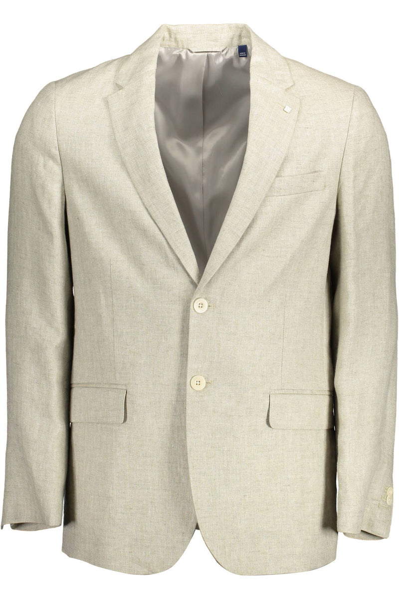 Gant beige linnen klassiek jack met logo-details