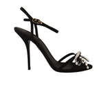 Dolce & Gabbana Black Crystals Ankle Strap Heels Sandals