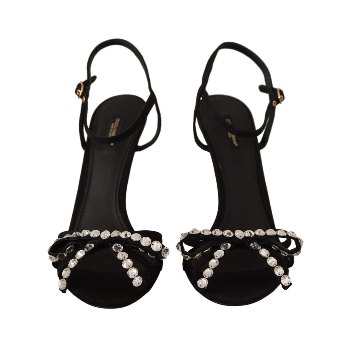 Dolce & Gabbana Black Crystals Ankle Strap Heels Sandals