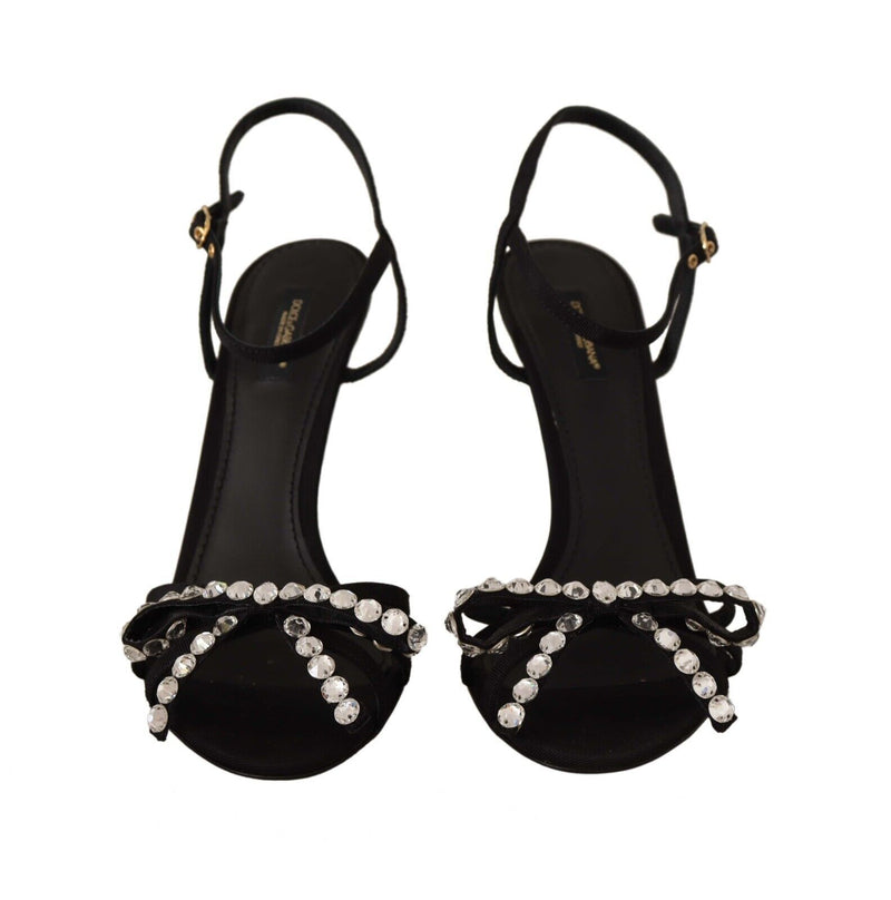 Dolce & Gabbana Black Crystals Ankle Strap Heels Sandals
