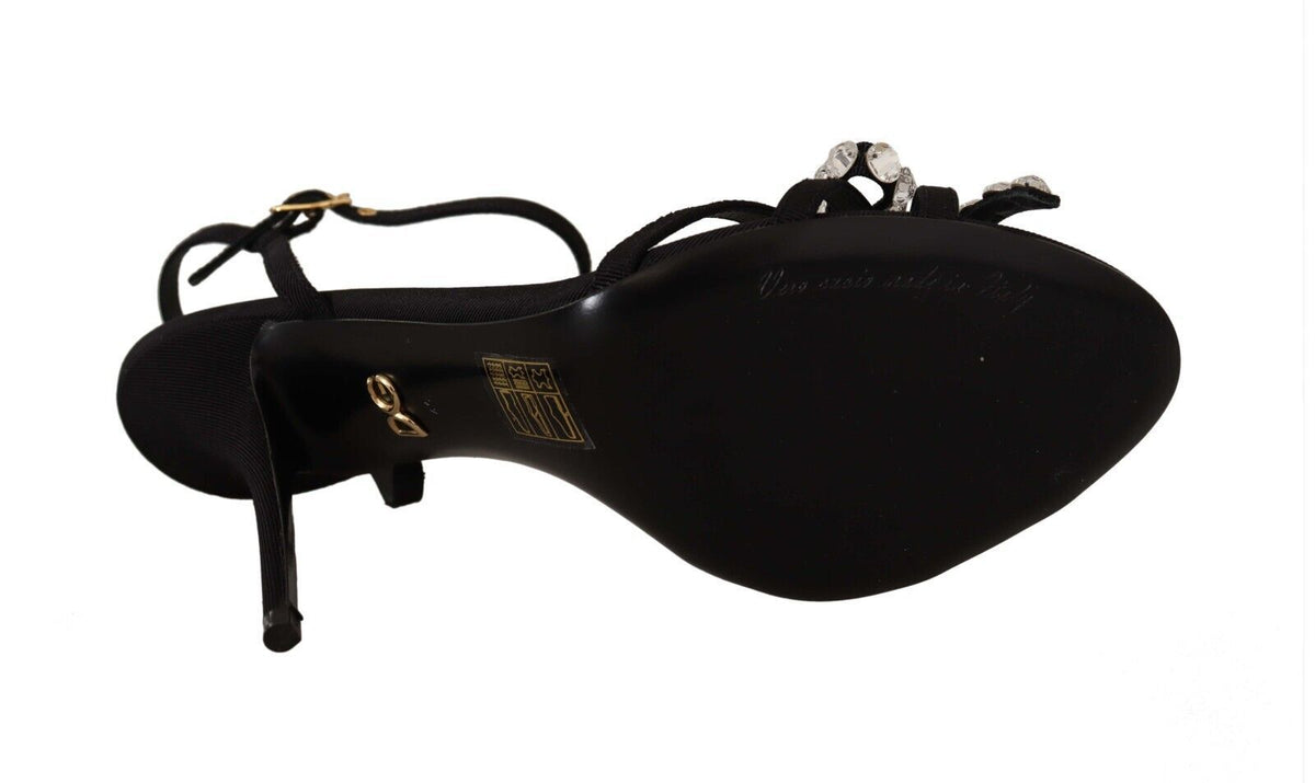 Dolce & Gabbana Black Crystals Ankle Strap Heels Sandals