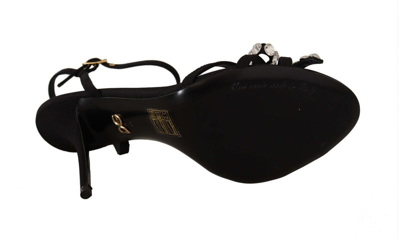 Dolce & Gabbana Black Crystals Ankle Strap Heels Sandals