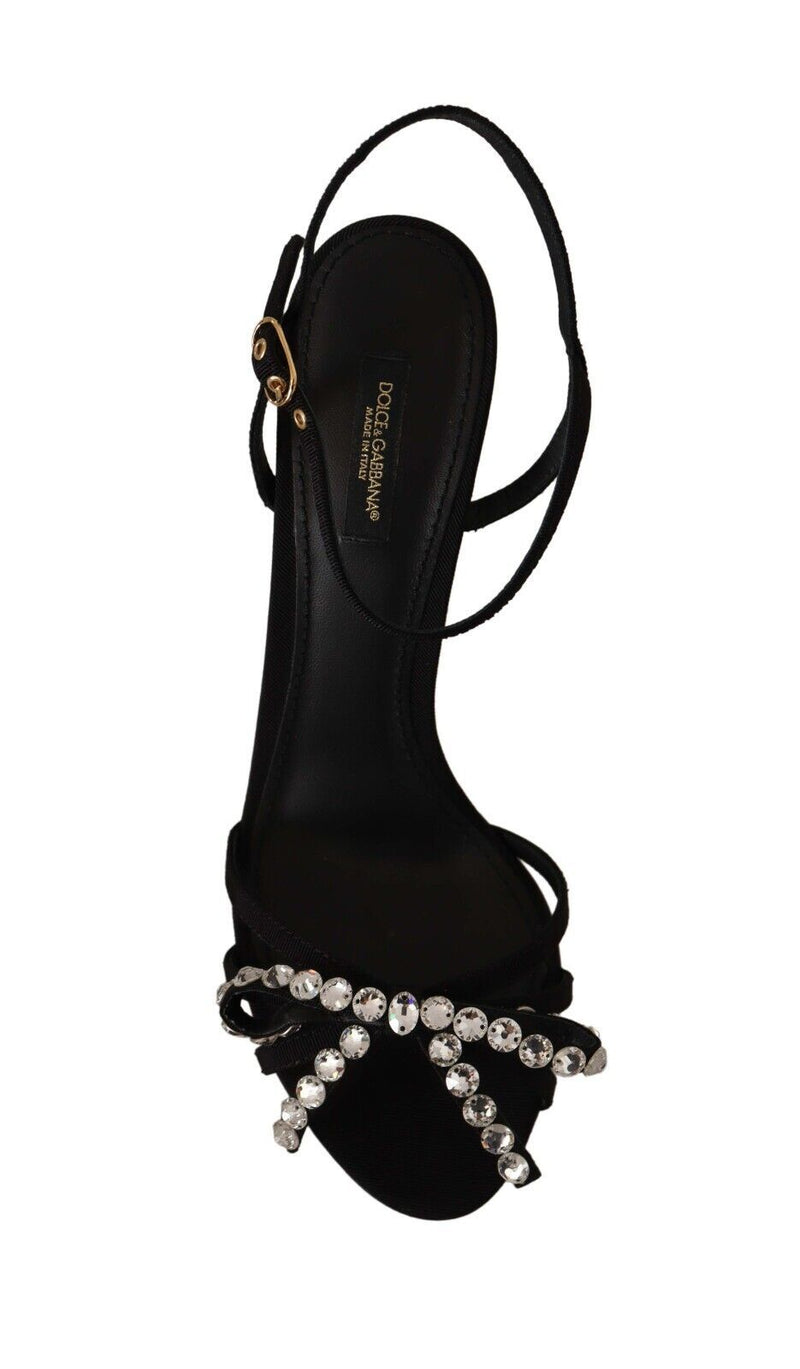 Dolce & Gabbana Black Crystals Ankle Strap Heels Sandals