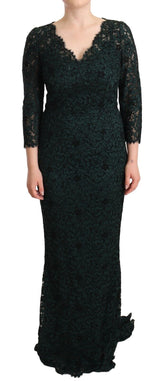 Dolce & Gabbana Green Floral Lace Maxi Dress - Élégance et Style