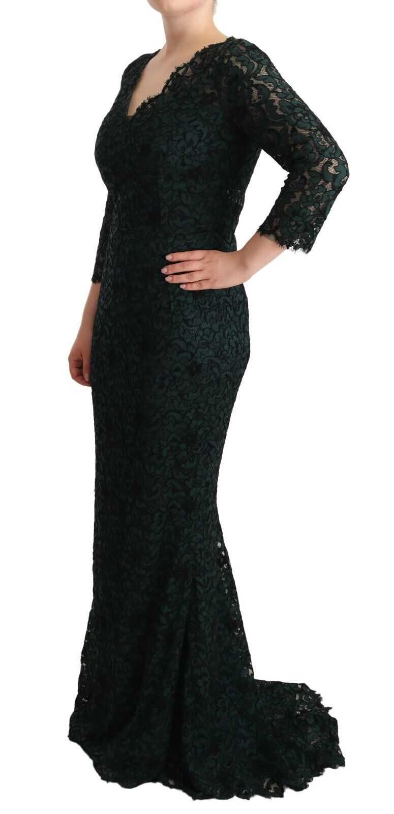 Dolce & Gabbana Green Floral Lace Maxi Dress - Élégance et Style
