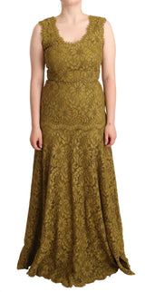 Dolce & Gabbana Robe Maxi en Dentelle Florale Marron