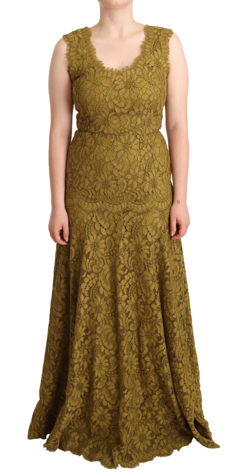 Dolce & Gabbana Robe Maxi en Dentelle Florale Marron