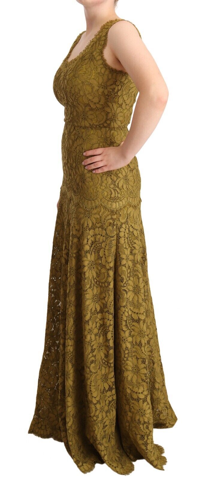 Dolce & Gabbana Robe Maxi en Dentelle Florale Marron