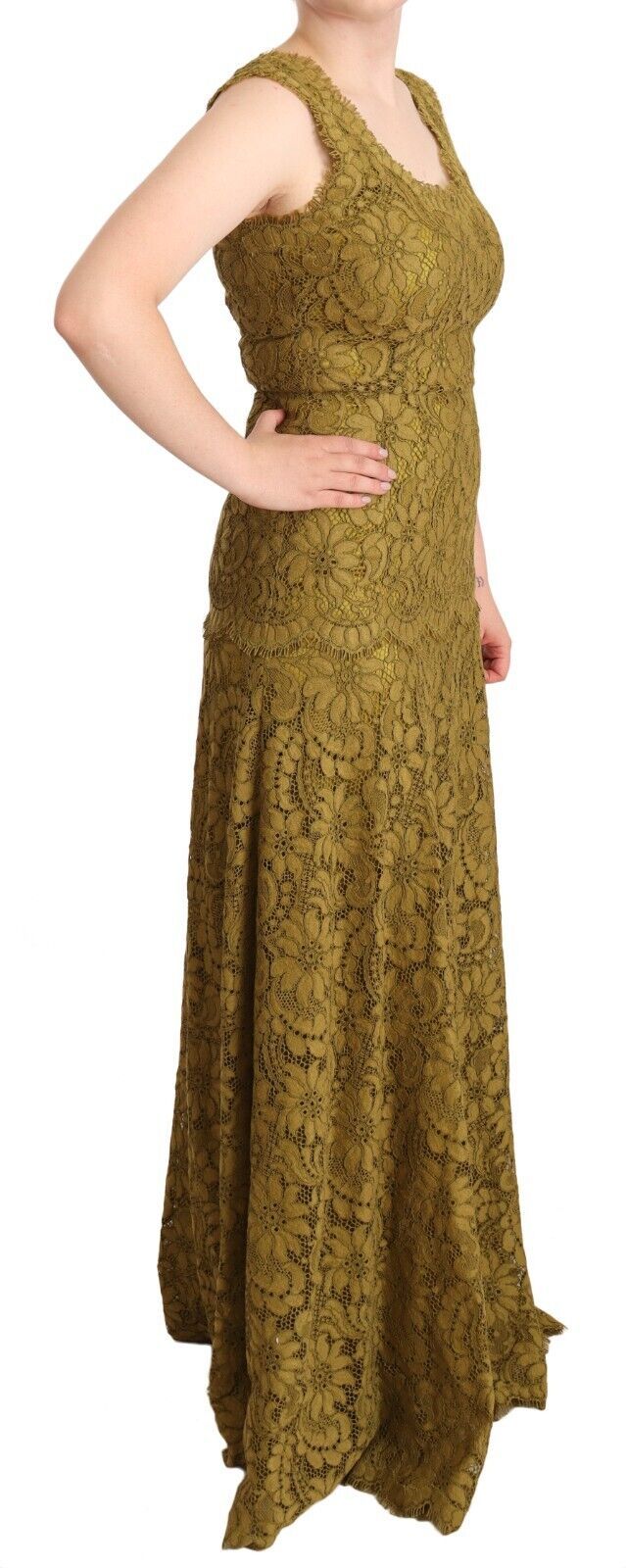 Dolce & Gabbana Robe Maxi en Dentelle Florale Marron