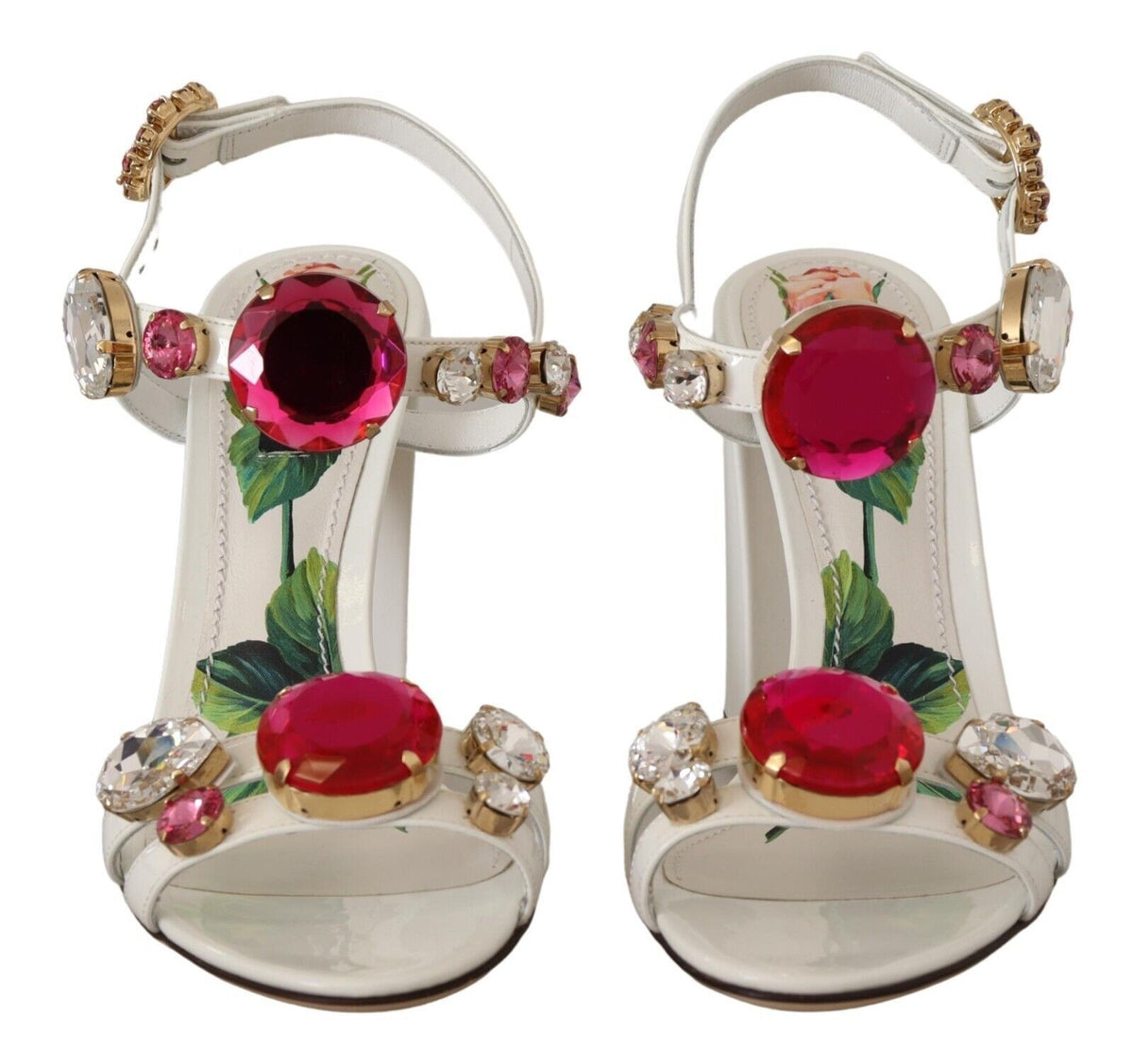 Dolce & Gabbana White Leather Crystal Keira Heels Sandals