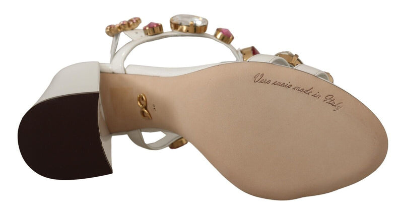 Dolce & Gabbana White Leather Crystal Keira Heels Sandals