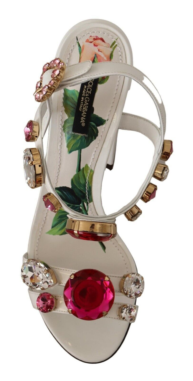 Dolce & Gabbana White Leather Crystal Keira Heels Sandals