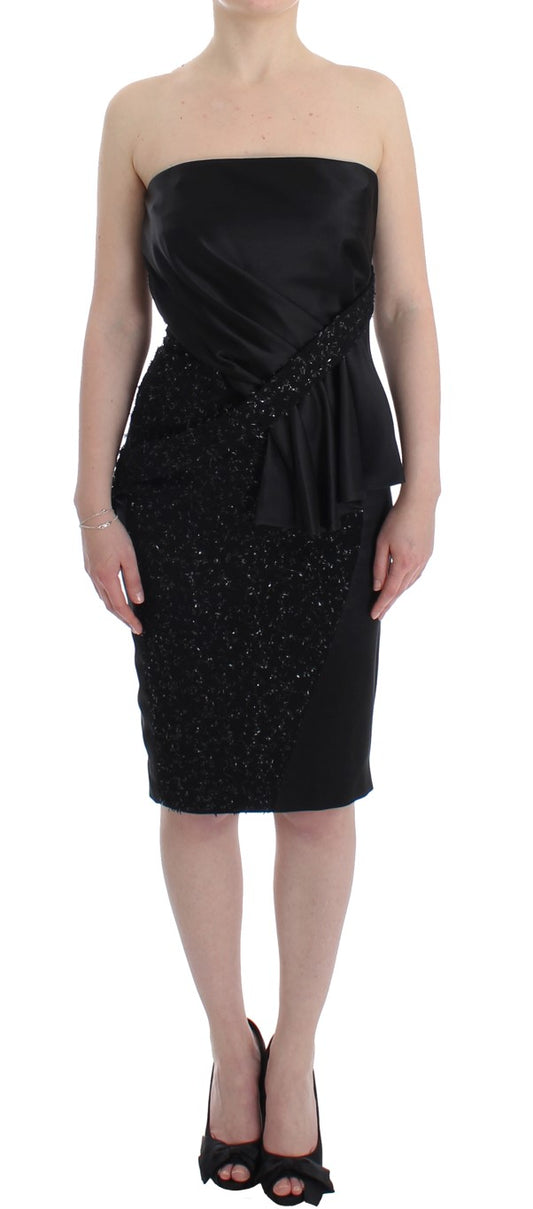 Robe crayon noire sans bretelles et ornements de Masha Ma
