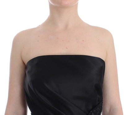 Robe crayon noire sans bretelles et ornements de Masha Ma