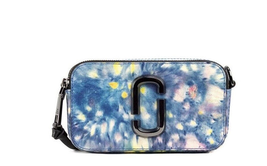 Marc Jacobs The Snapshot tas, schoudertas van waterverf-geprinteerd leer in blauw.