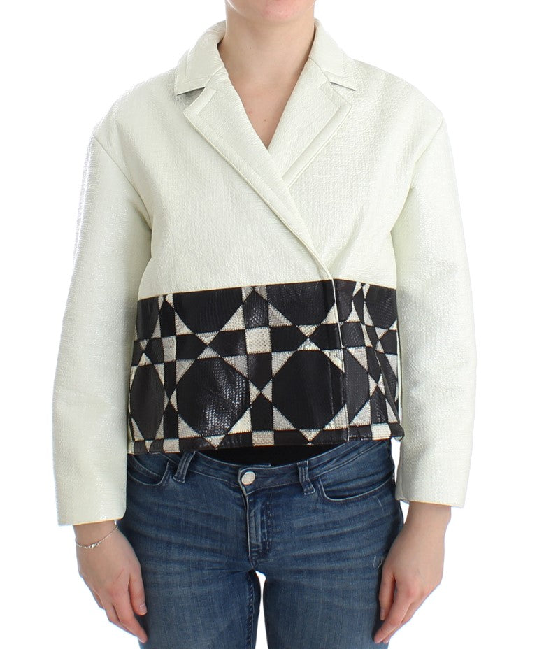 Blouson court en cuir blanc et noir Andrea Pompilio