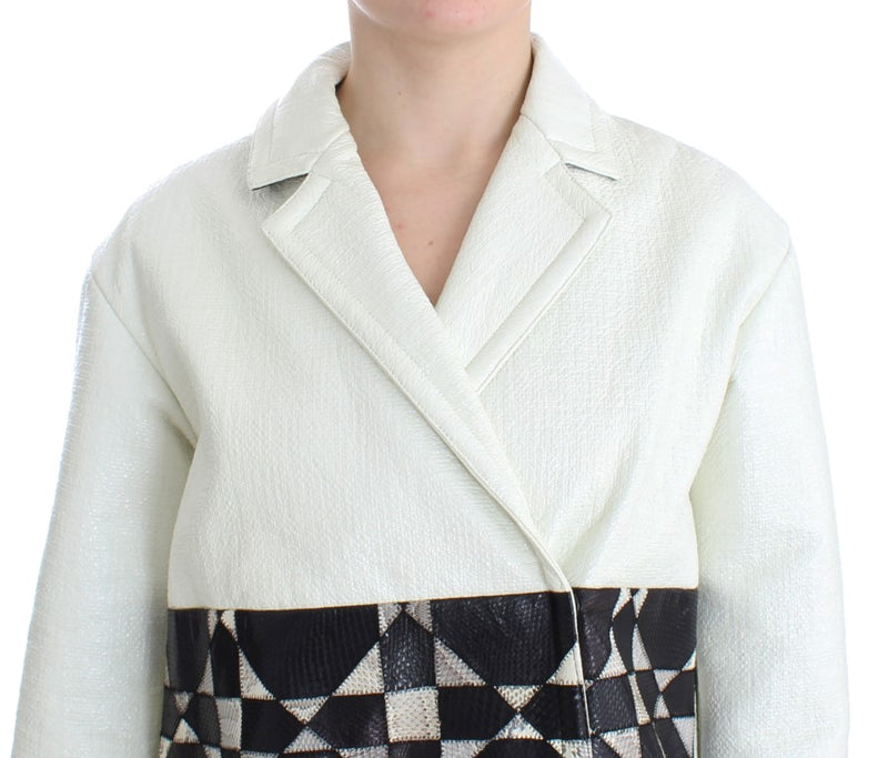 Blouson court en cuir blanc et noir Andrea Pompilio