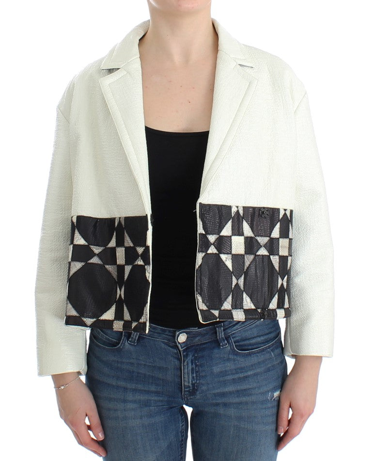Blouson court en cuir blanc et noir Andrea Pompilio