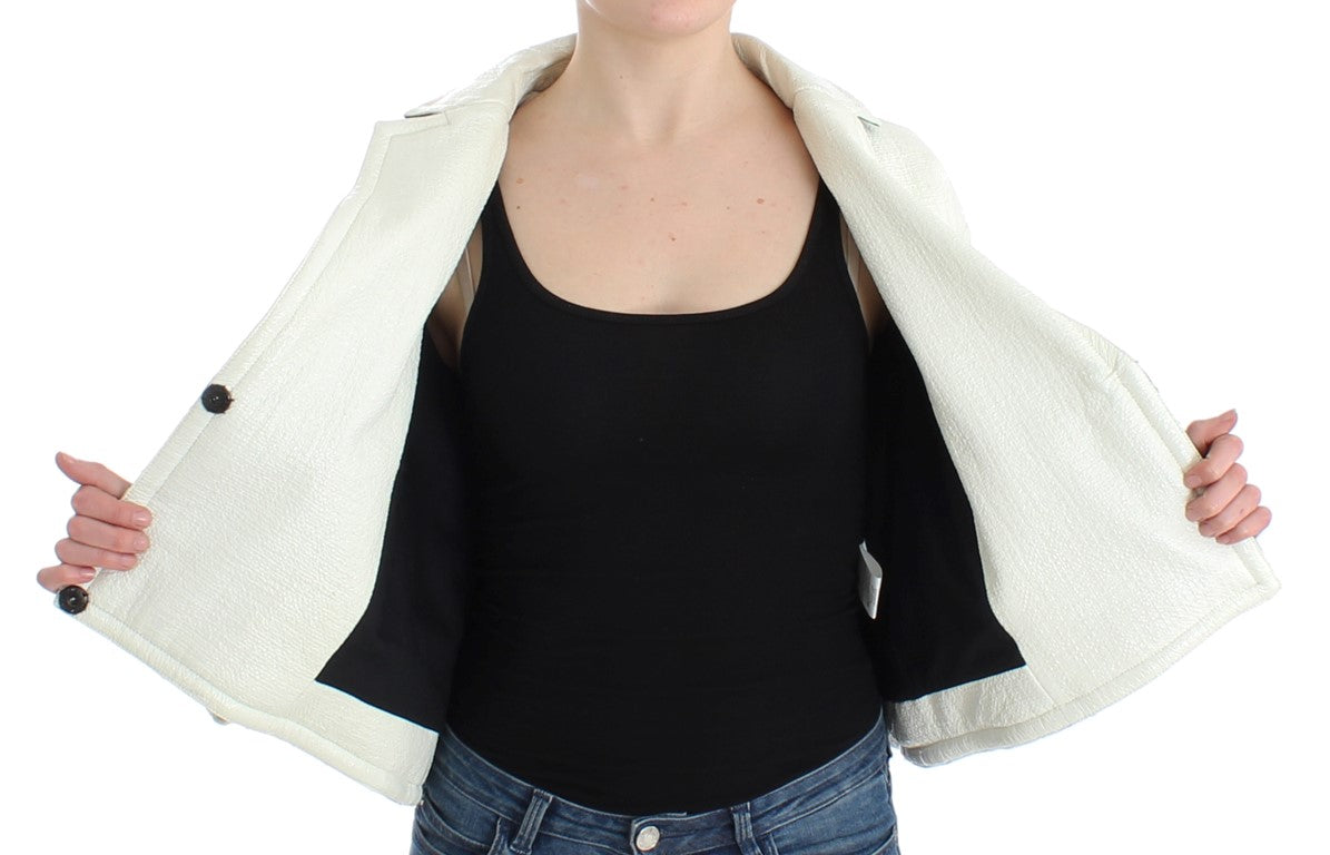 Veste en cuir courte blanche et noire d'Andrea Pompilio