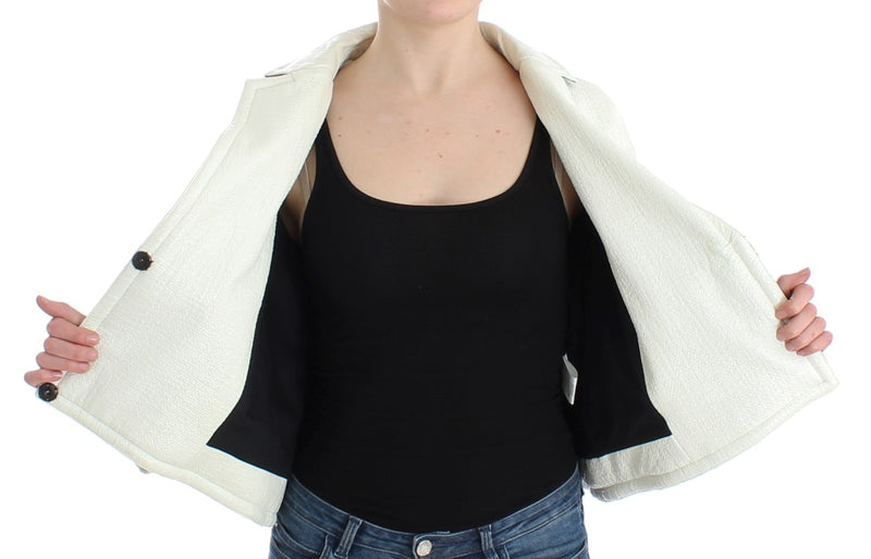 Blouson court en cuir blanc et noir Andrea Pompilio