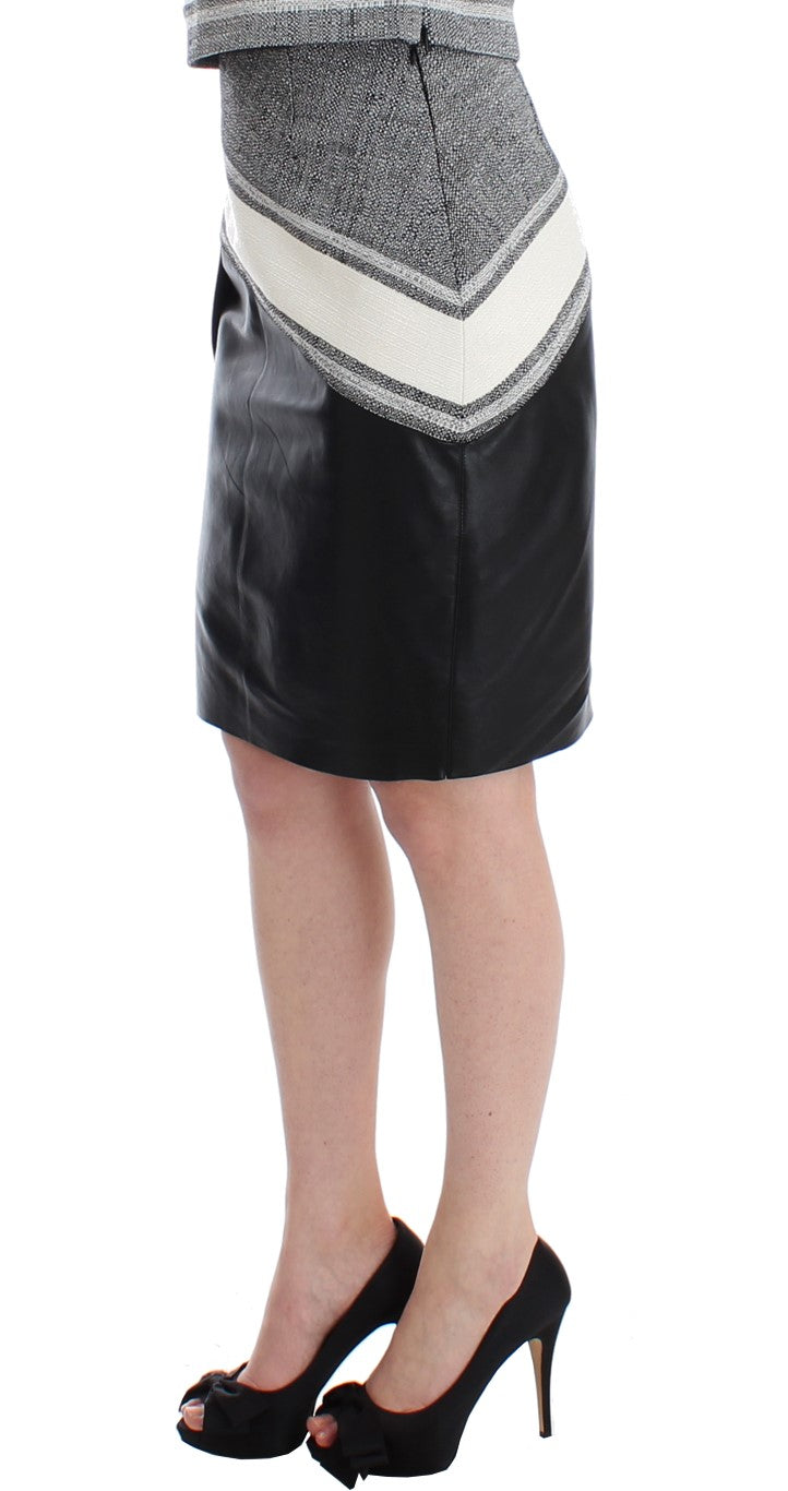 Jupe crayon droite en cuir Liza gris-noir Sachin & Babi