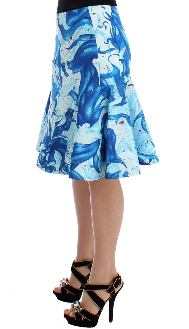Jupe crayon droite à imprimé frais et à peplum bleu de Koonhor