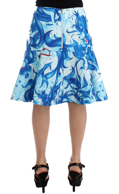 Jupe crayon droite à imprimé frais et à peplum bleu de Koonhor