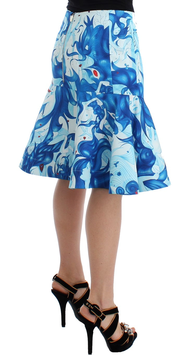 Jupe crayon droite à imprimé frais et à peplum bleu de Koonhor