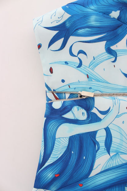Jupe crayon droite à imprimé frais et à peplum bleu de Koonhor