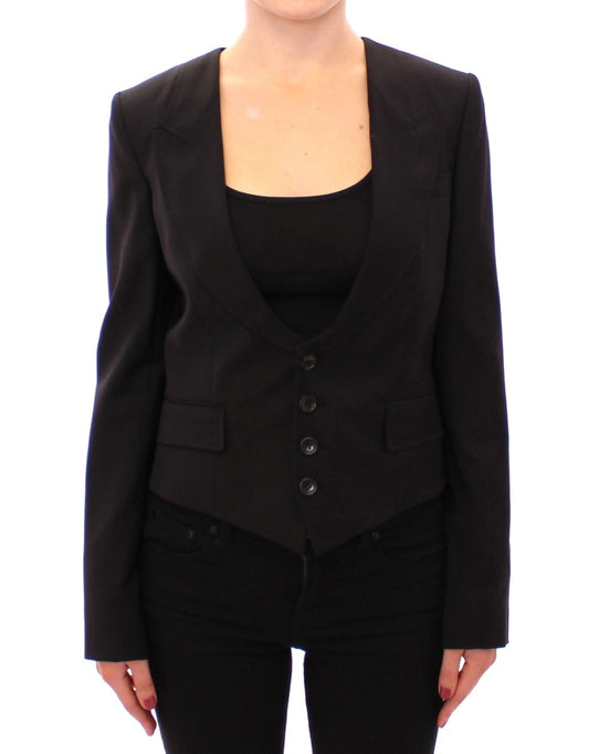 Blazer en soie noire avec détail écharpe dans le dos, Dolce & Gabbana