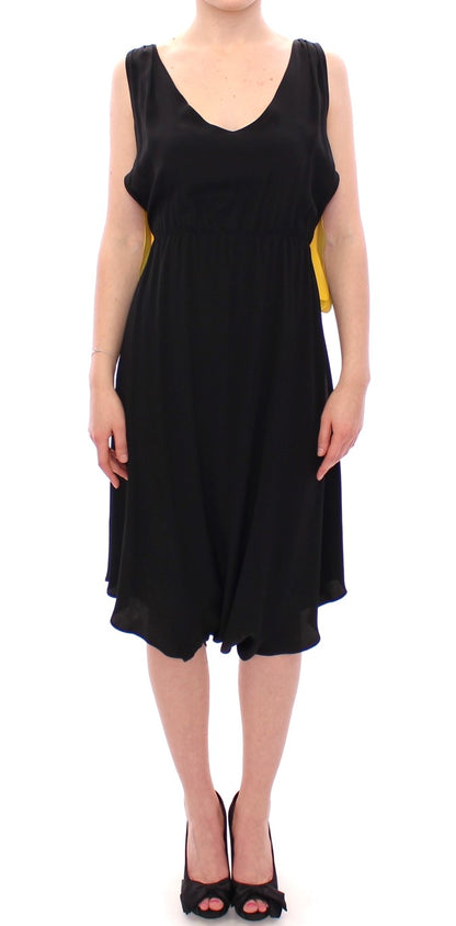 Robe cocktail noire et jaune en soie, style chemise, de Lamberto Petri.