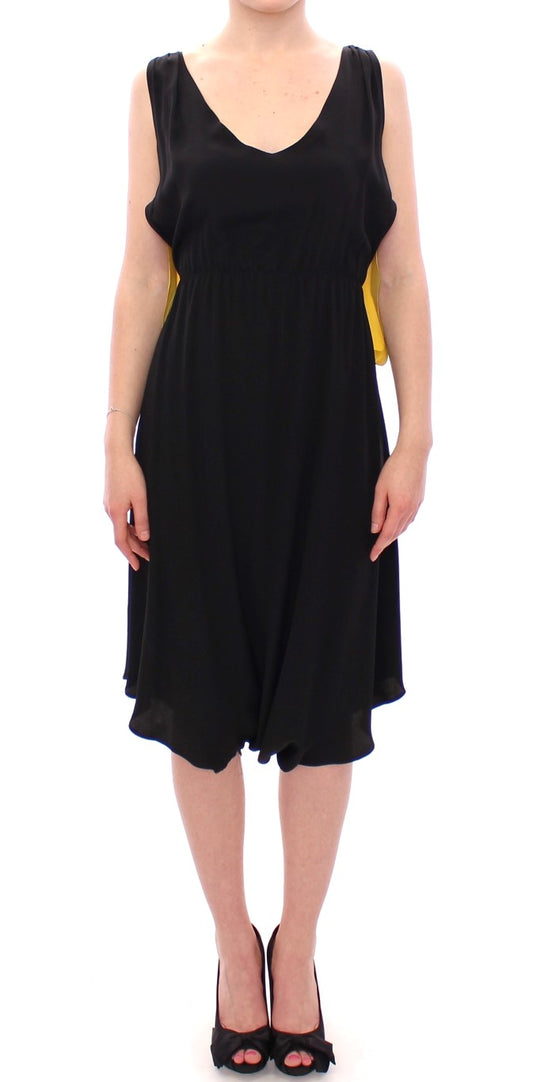 Robe cocktail noire et jaune en soie, style chemise, de Lamberto Petri.
