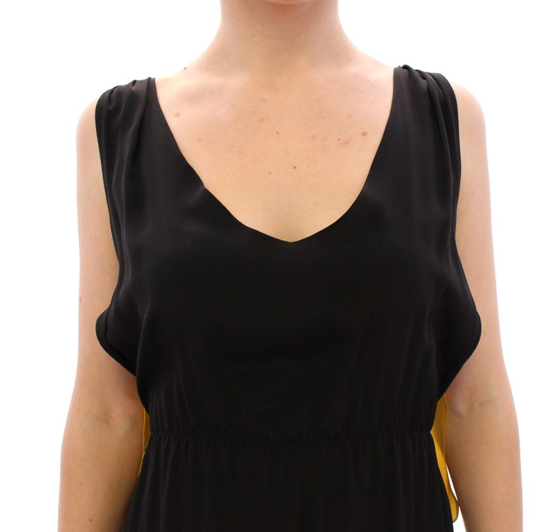 Robe cocktail noire et jaune en soie, style chemise, de Lamberto Petri.