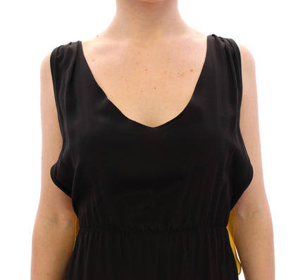 Robe cocktail noire et jaune en soie, style chemise, de Lamberto Petri.