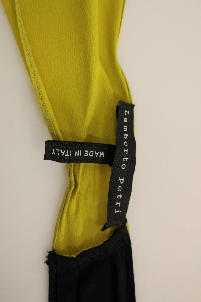 Robe cocktail noire et jaune en soie, style chemise, de Lamberto Petri.