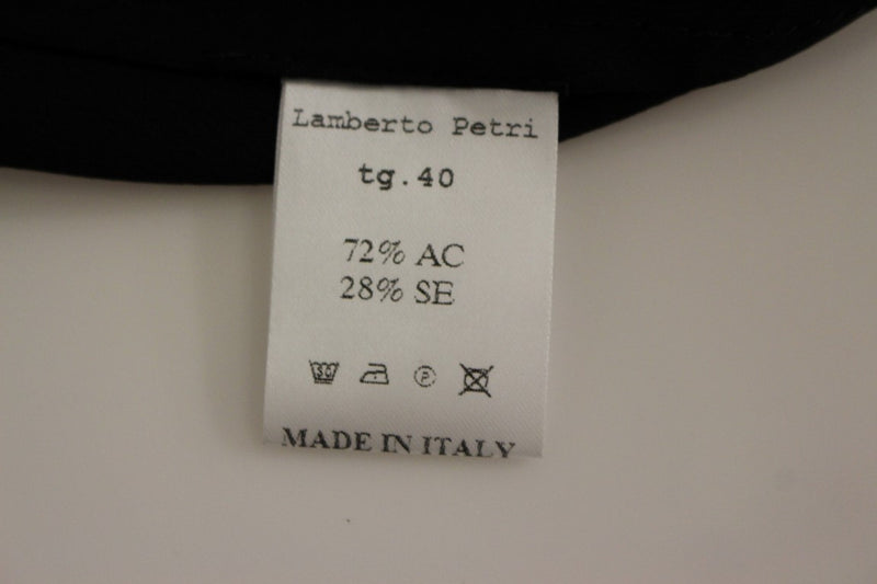 Robe cocktail noire et jaune en soie, style chemise, de Lamberto Petri.