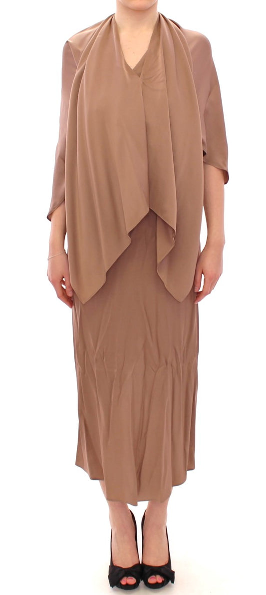 Robe cocktail portefeuille en soie brune de Lamberto Petri