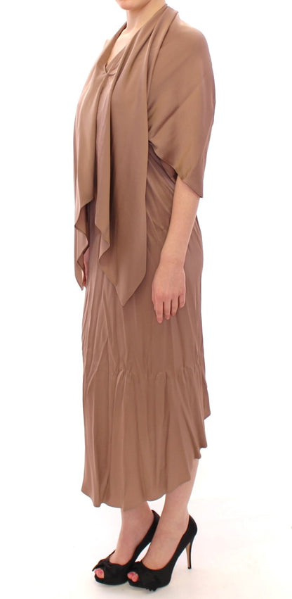Robe cocktail portefeuille en soie brune de Lamberto Petri