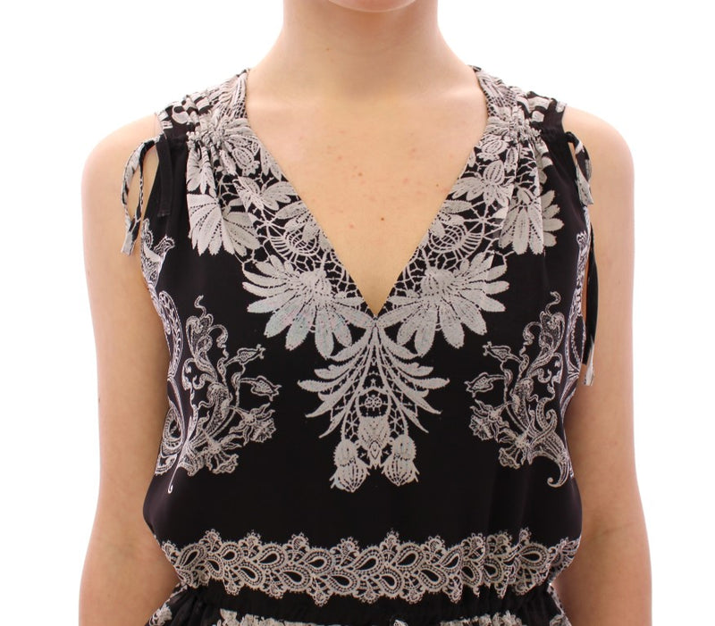 Robe cocktail fluide en soie noire à motifs floraux de Sachin &amp; Babi
