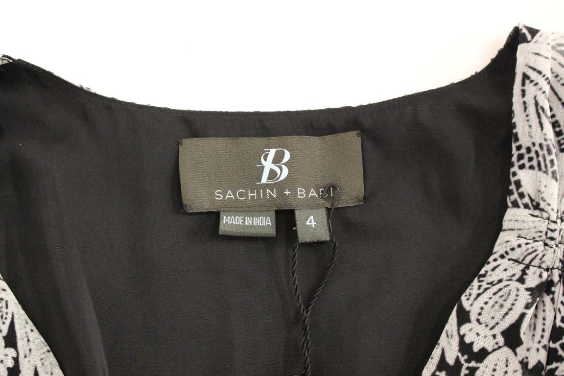 Robe cocktail fluide en soie noire à motifs floraux de Sachin &amp; Babi