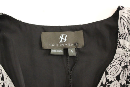 Robe cocktail fluide en soie noire à motifs floraux de Sachin & Babi