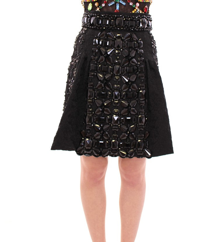 Jupe noire en cristal faite à la main, au-dessus du genou, Dolce &amp; Gabbana
