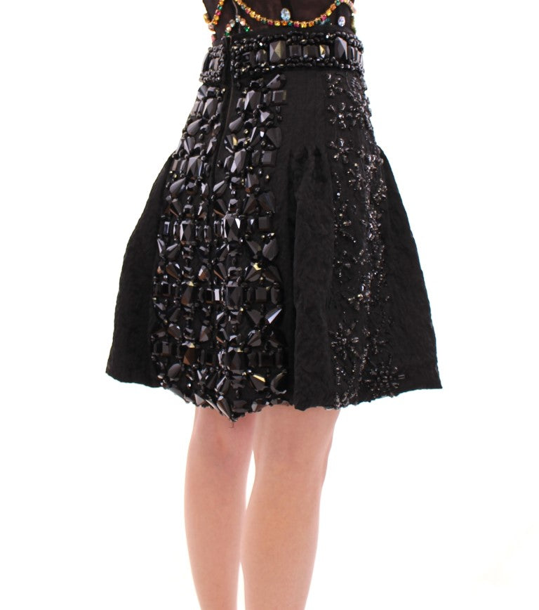 Jupe noire en cristal faite à la main, au-dessus du genou, Dolce &amp; Gabbana