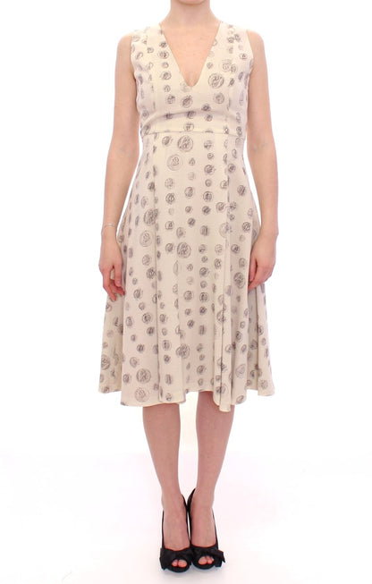 Robe-fourreau blanche à imprimé, col en V, de Andrea Incontri